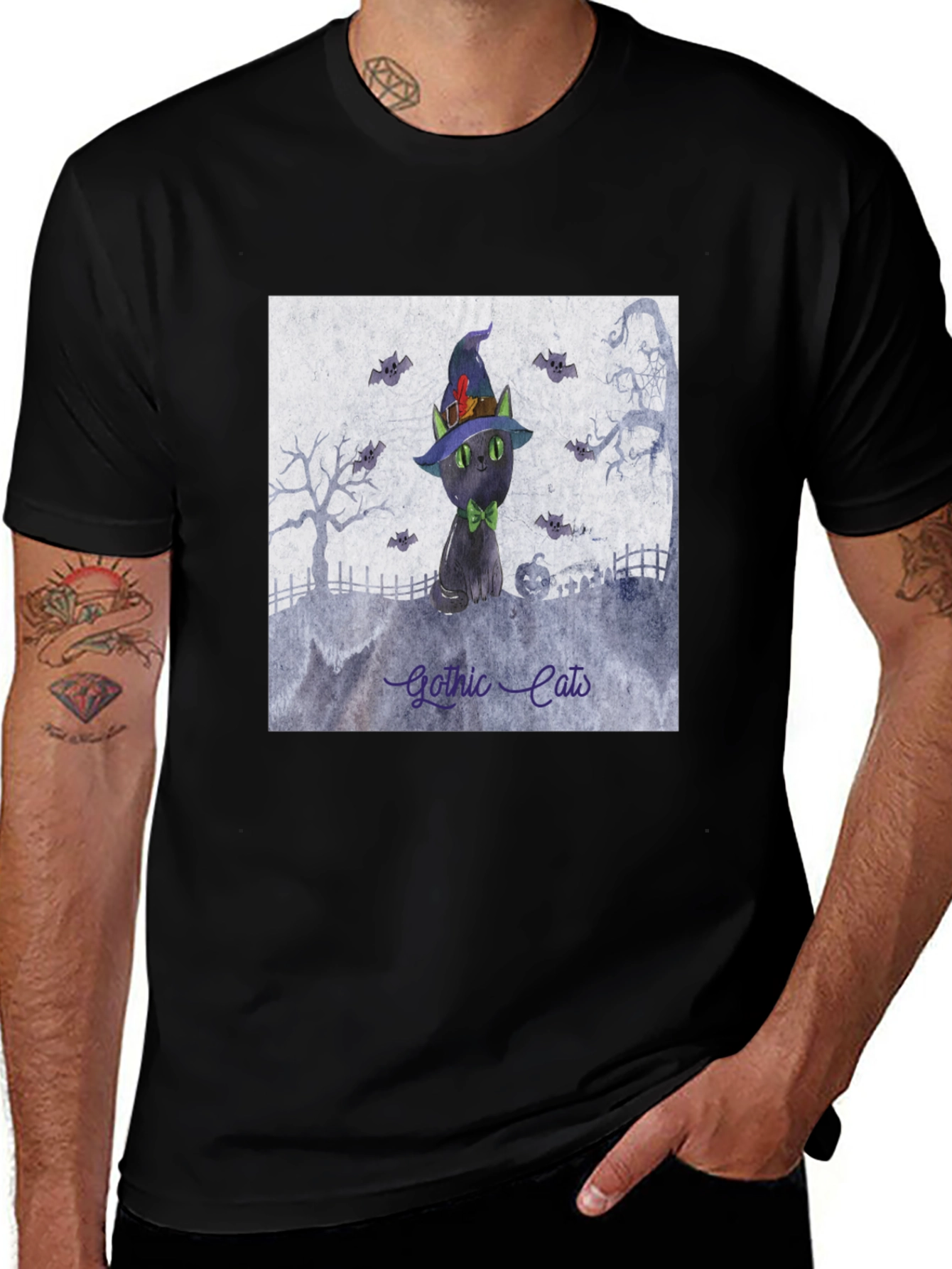 Gothic Cats T-Shirt - Halloween Cat Design