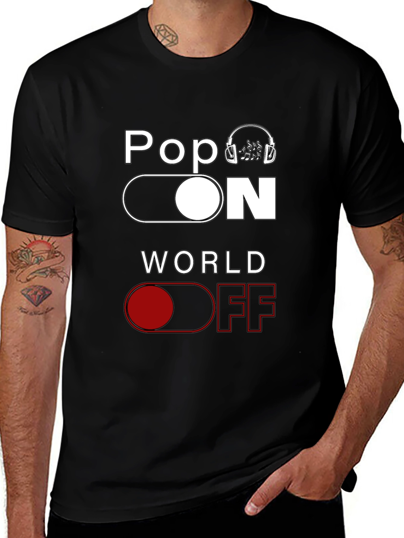 Variant 15 of Pop On World Off Graphic Tee - Black Unisex T-Shirt