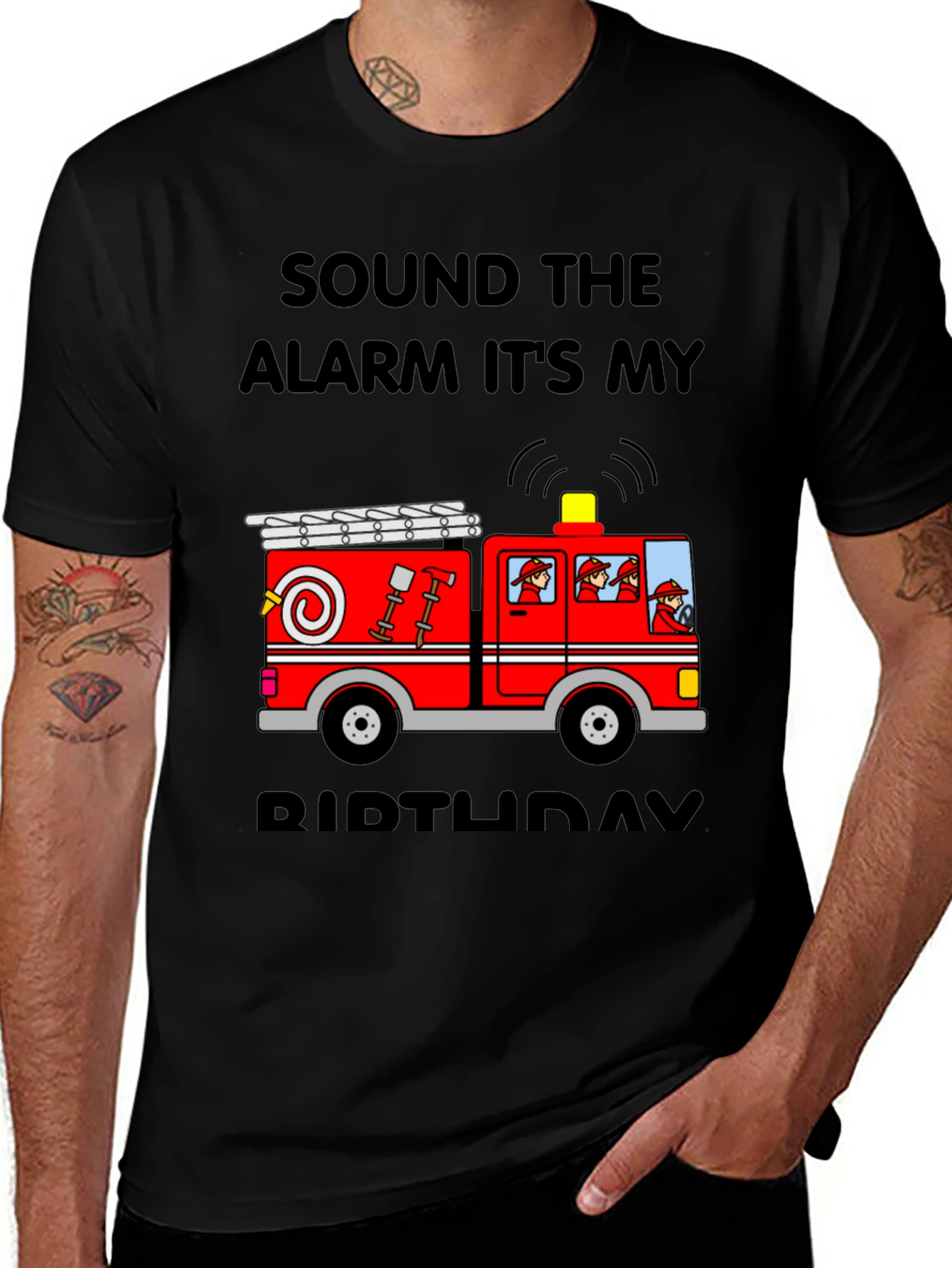 Variant 4 of Firetruck Birthday Shirt - Sound the Alarm!