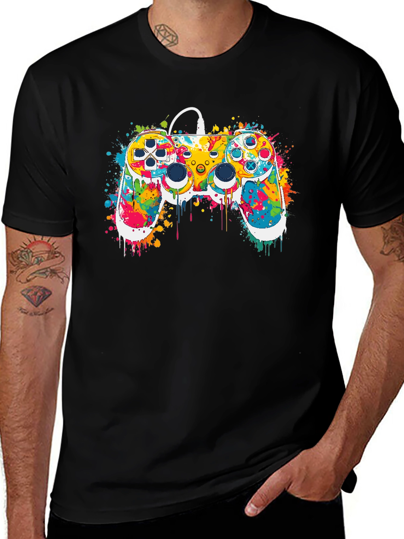 Variant 10 of Colorful Gamer T-Shirt - Video Game Controller Design