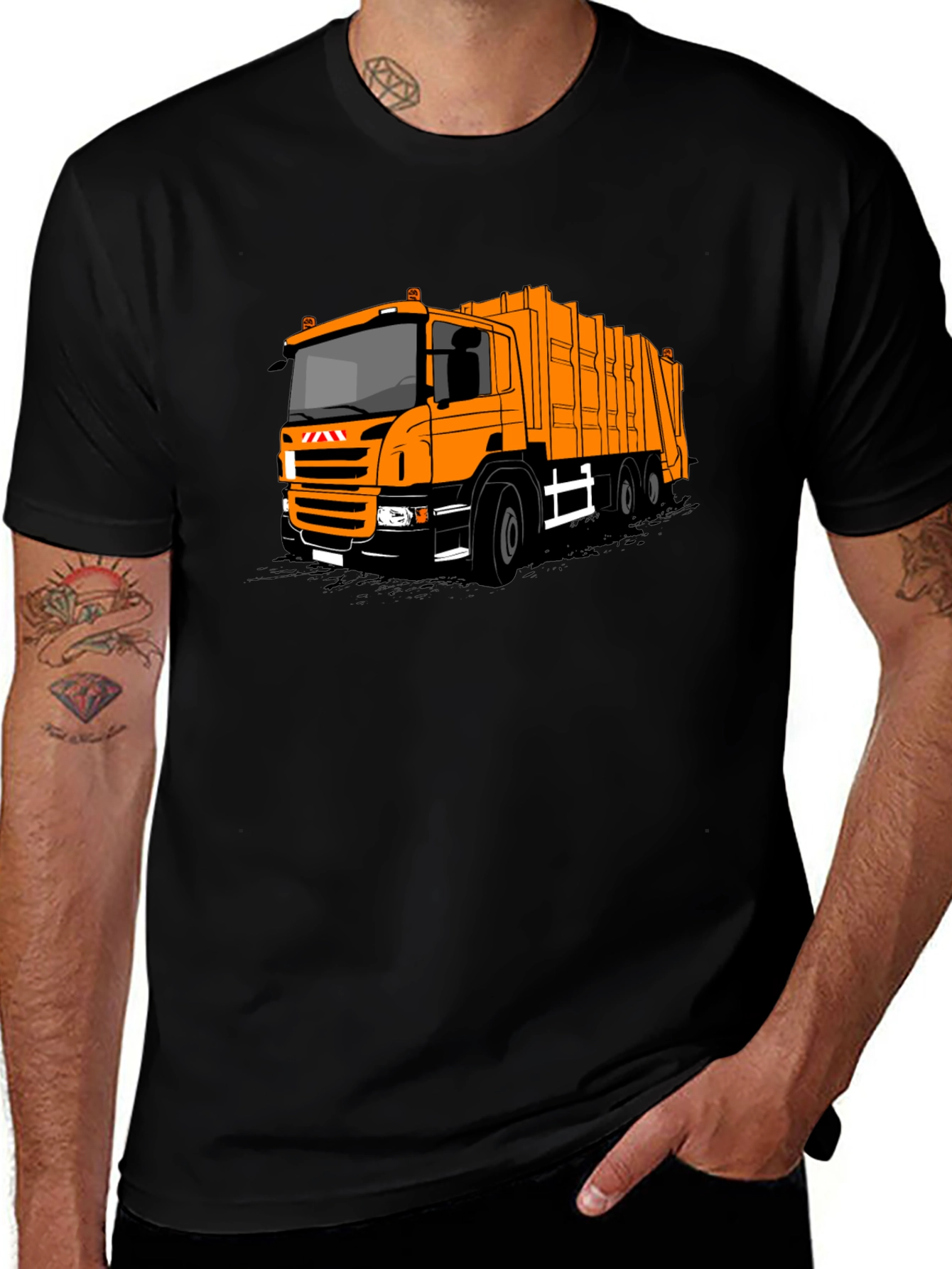 Garbage Truck Graphic Tee - Black Crew Neck T-Shirt