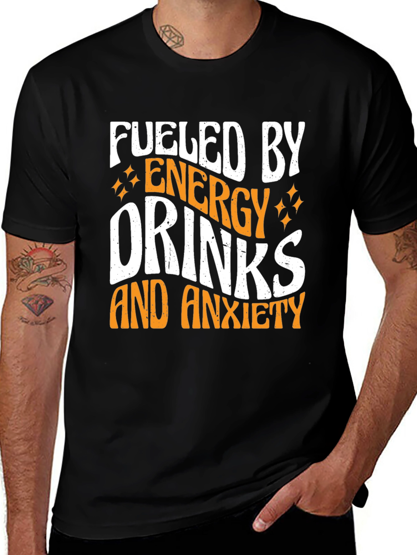 Variant 21 of Fueled By Energy Drinks and Anxiety Black T-Shirt