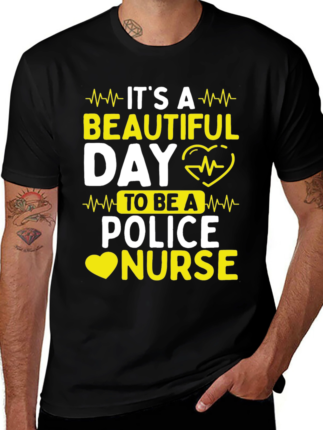 Black It's A Beautiful Day Police Nurse T-Shirt main image
