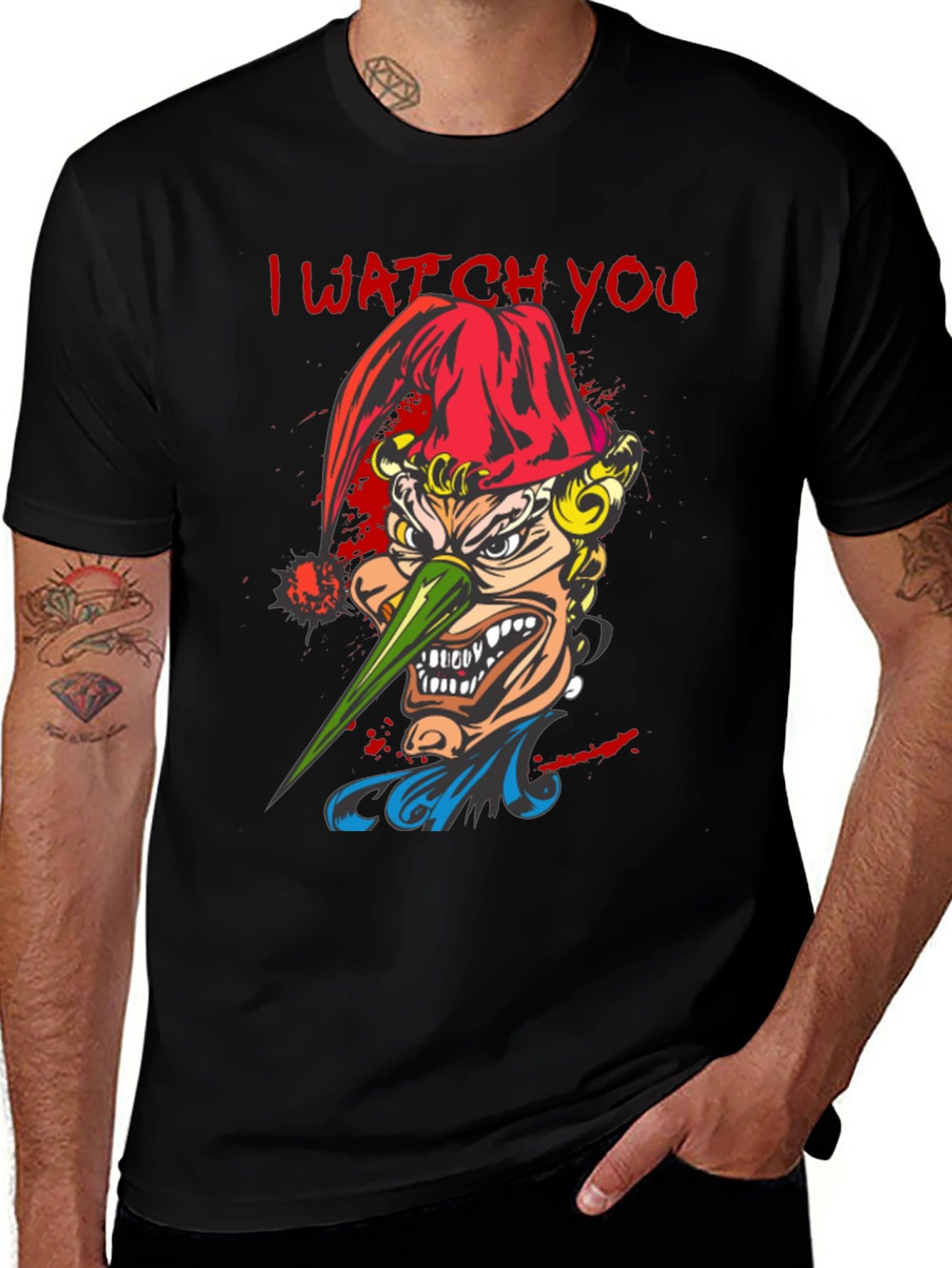 Variant 27 of Men's "I Watch You" Graphic Tee - Spooky Clown Design