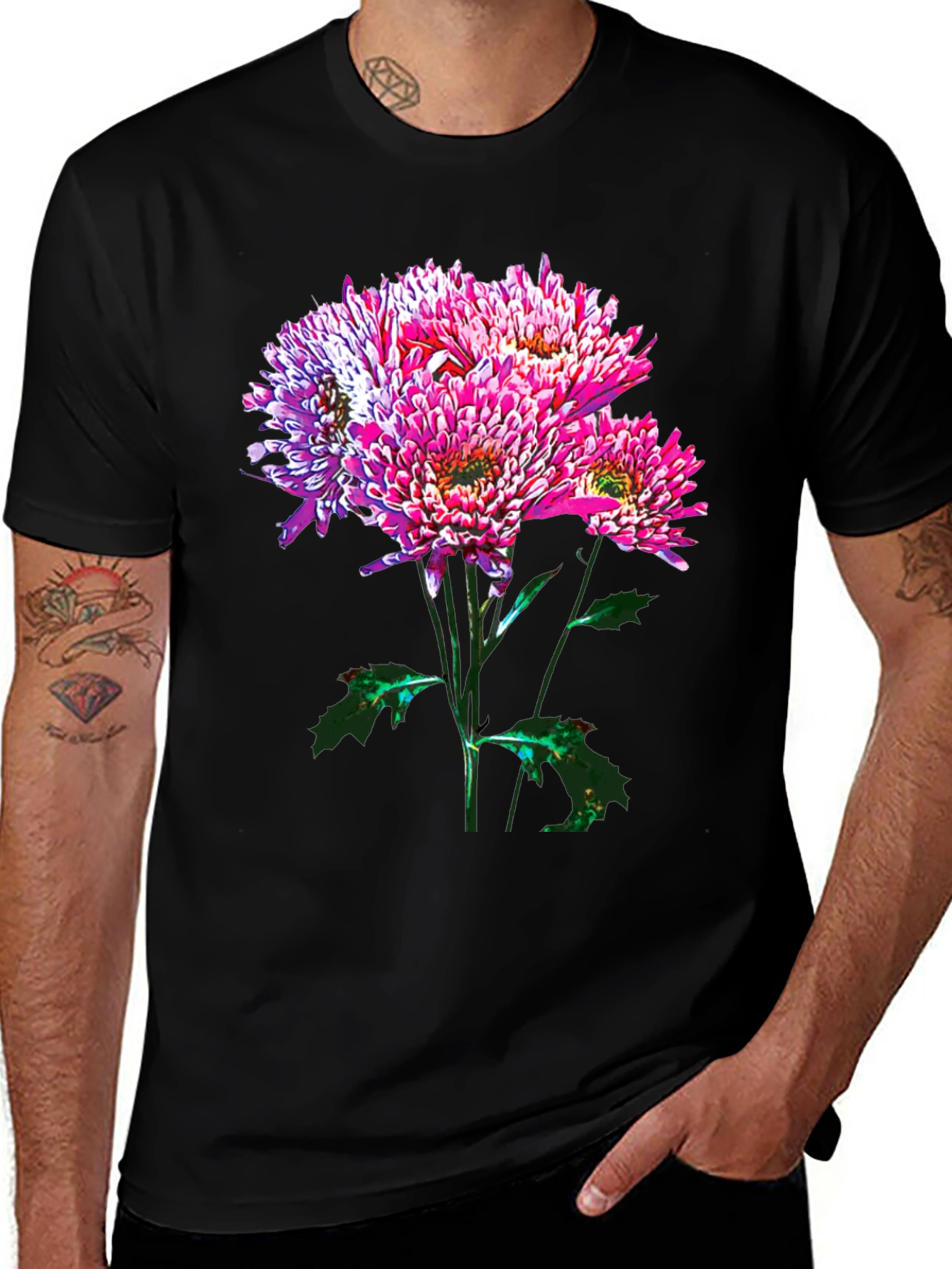 Variant 20 of Floral Print Black T-Shirt