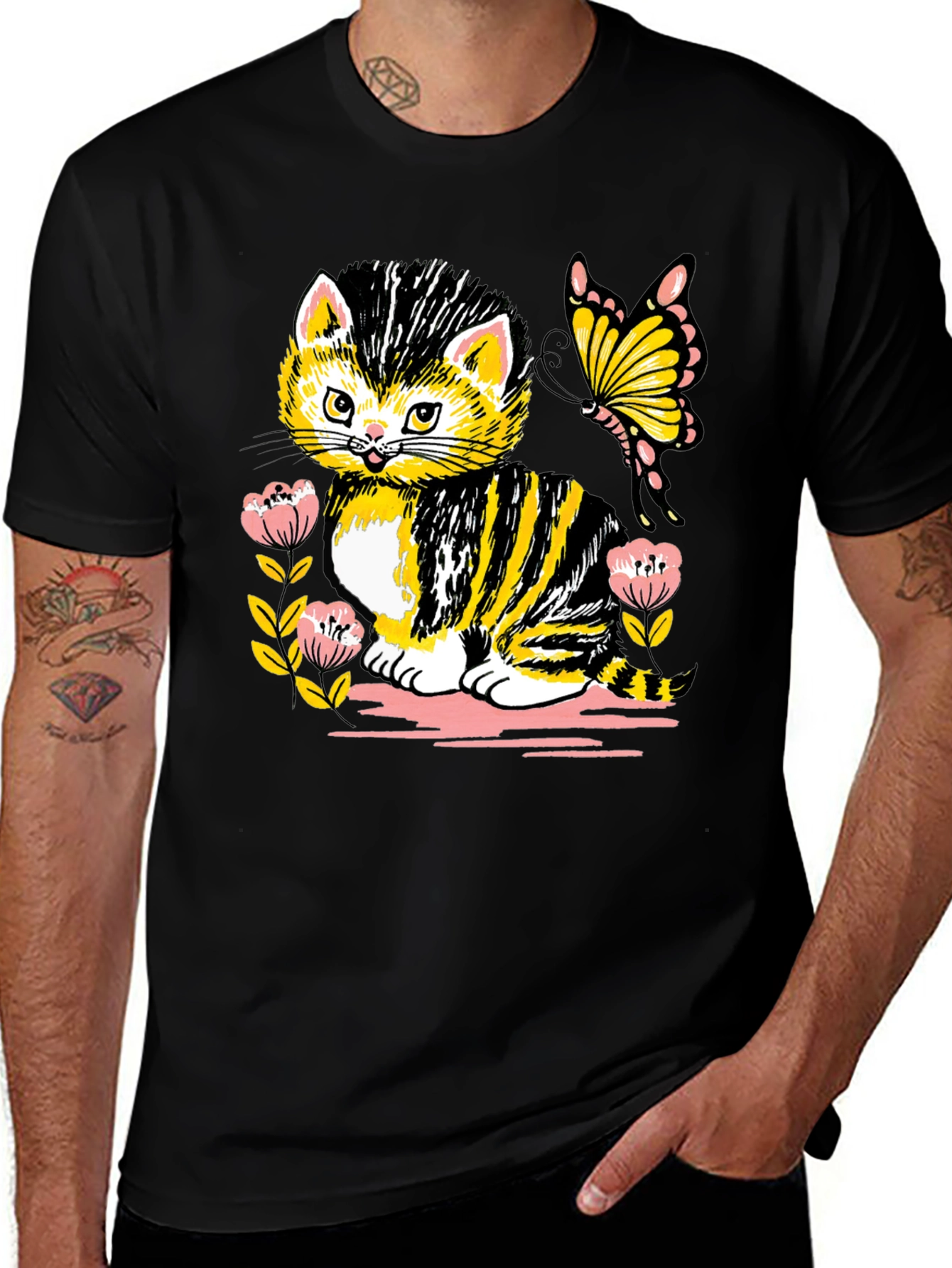 Variant 18 of Cute Kitten & Butterfly Graphic T-Shirt