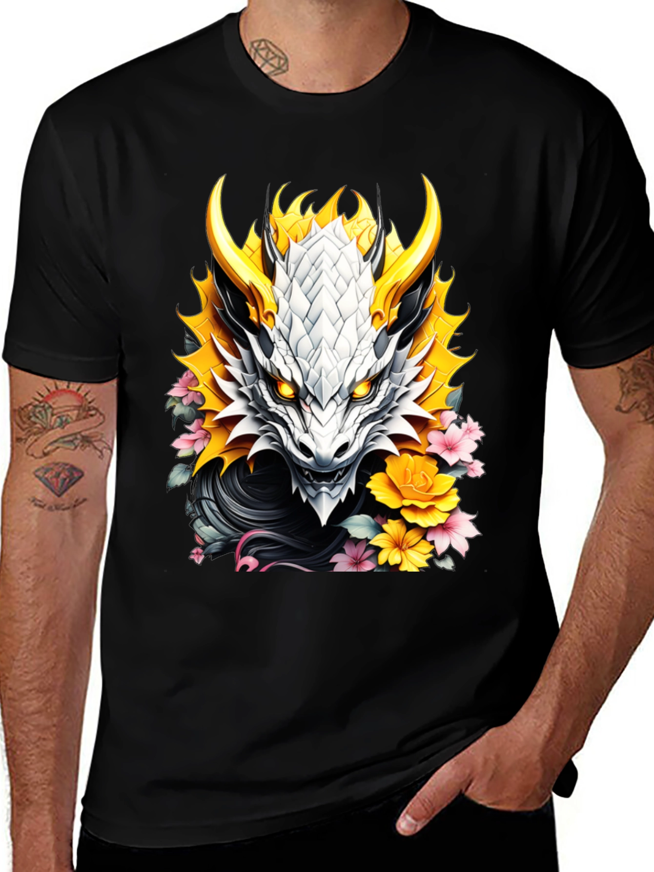 Variant 12 of Dragon Floral Graphic Tee - Unique Design
