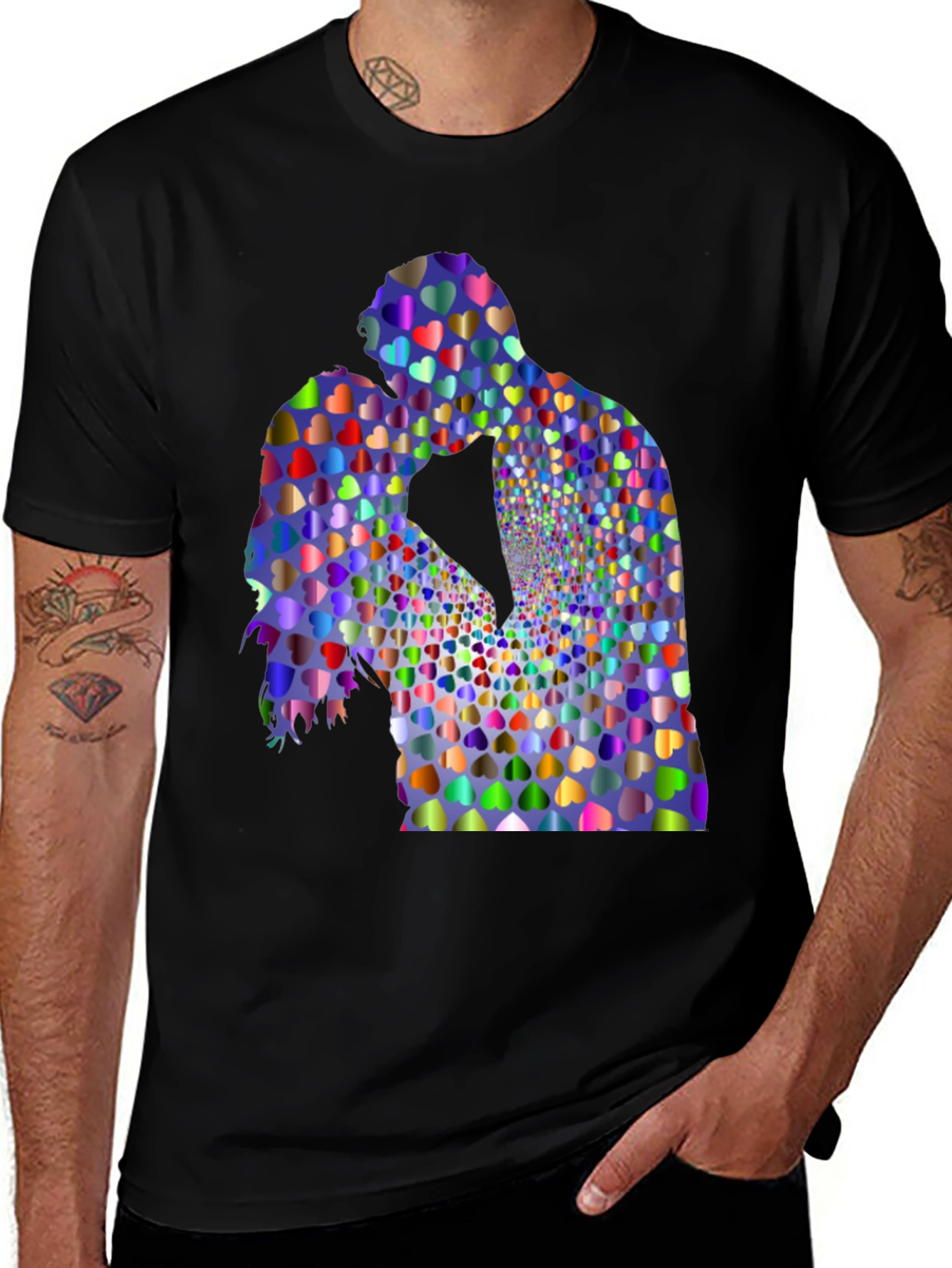 Variant 17 of Heart Kissing Couple Graphic Black Tee
