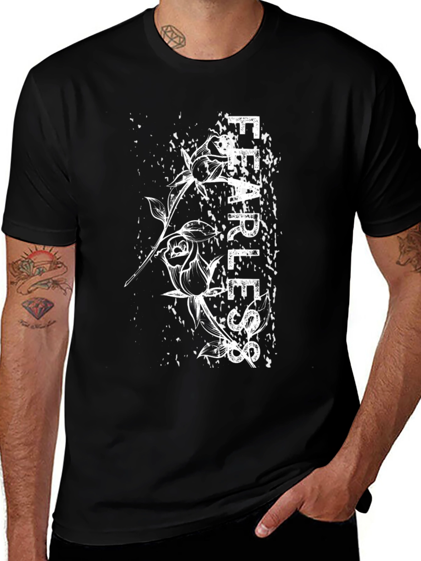 Fearless Rose Graphic Print Black T-Shirt