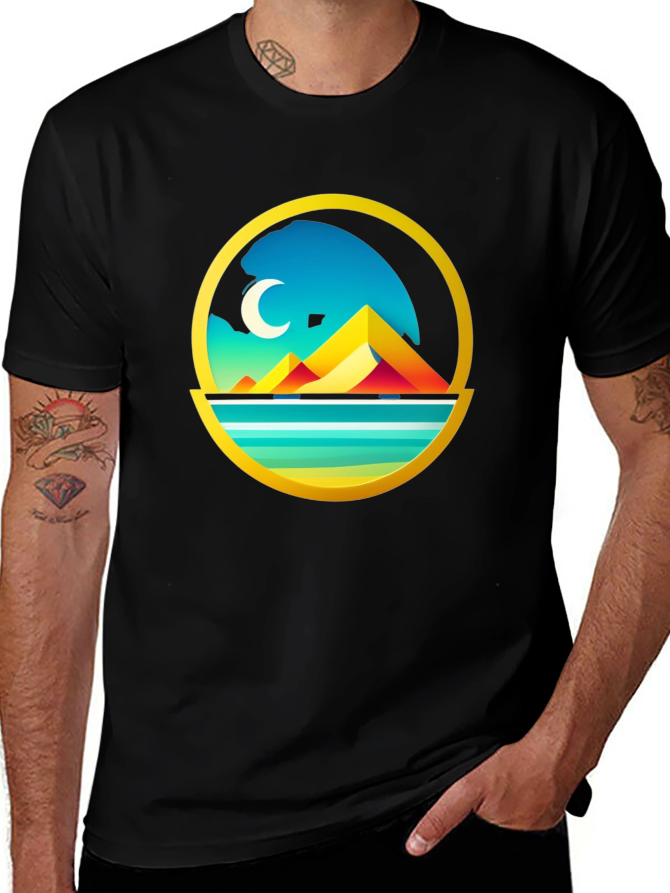 Variant 16 of Geometric Mountain Scene Graphic Tee - Black