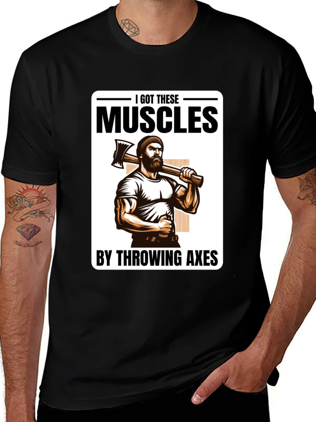 Axe Throwing Muscles T-Shirt - Black
