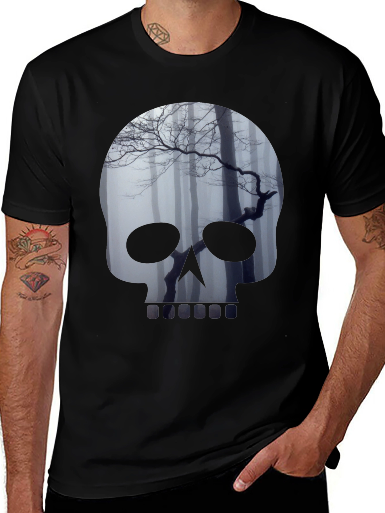 Variant 10 of Skull Forest Graphic Tee - Men's Black T-Shirt