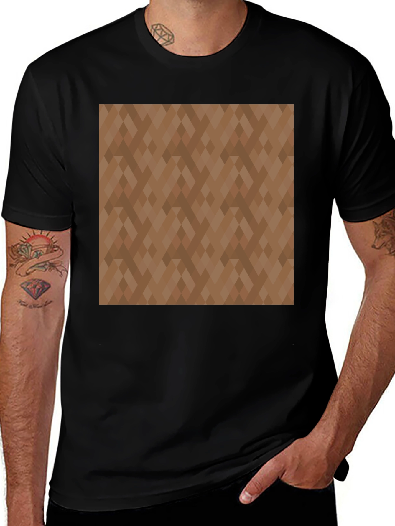 Variant 17 of Geometric Brown Pattern Black T-Shirt