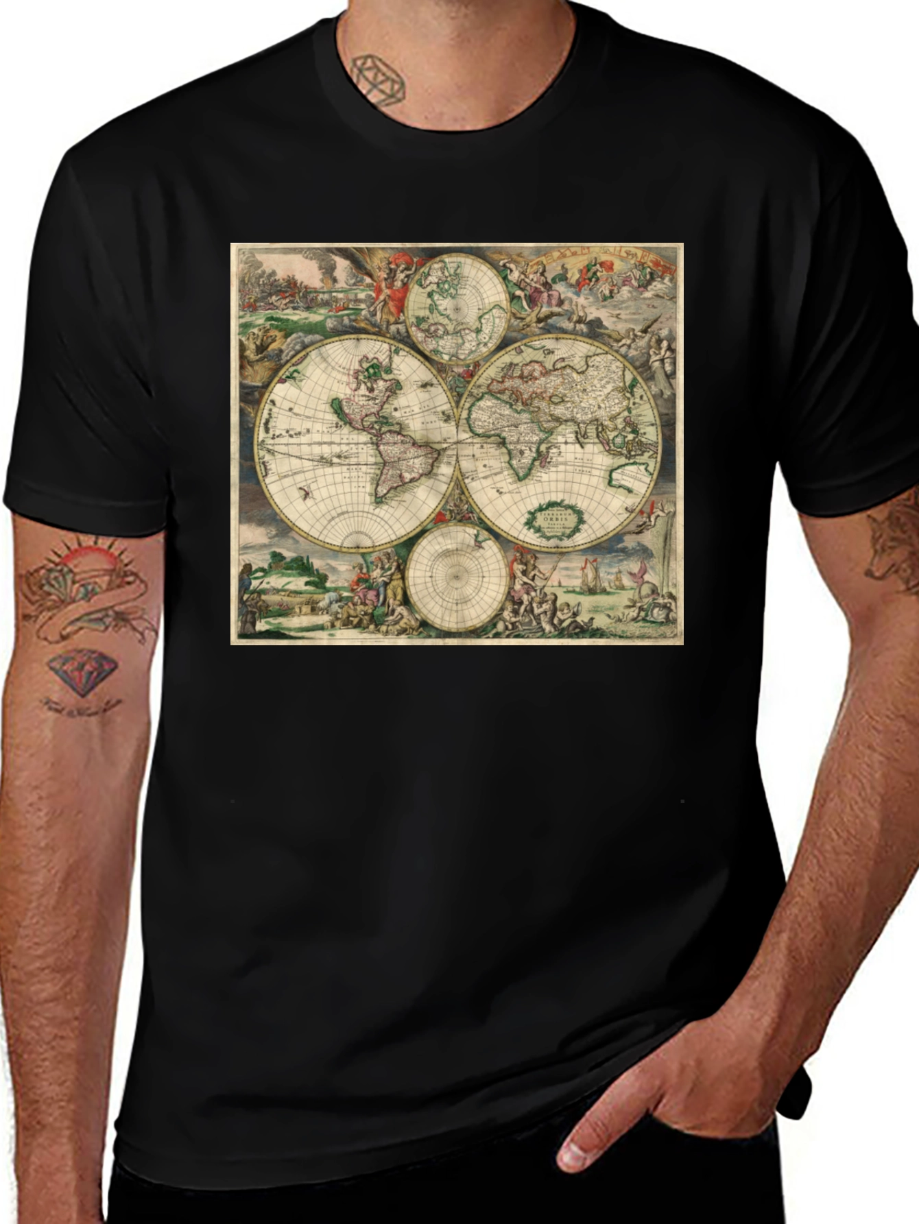 Variant 24 of Vintage Map Graphic Black T-Shirt