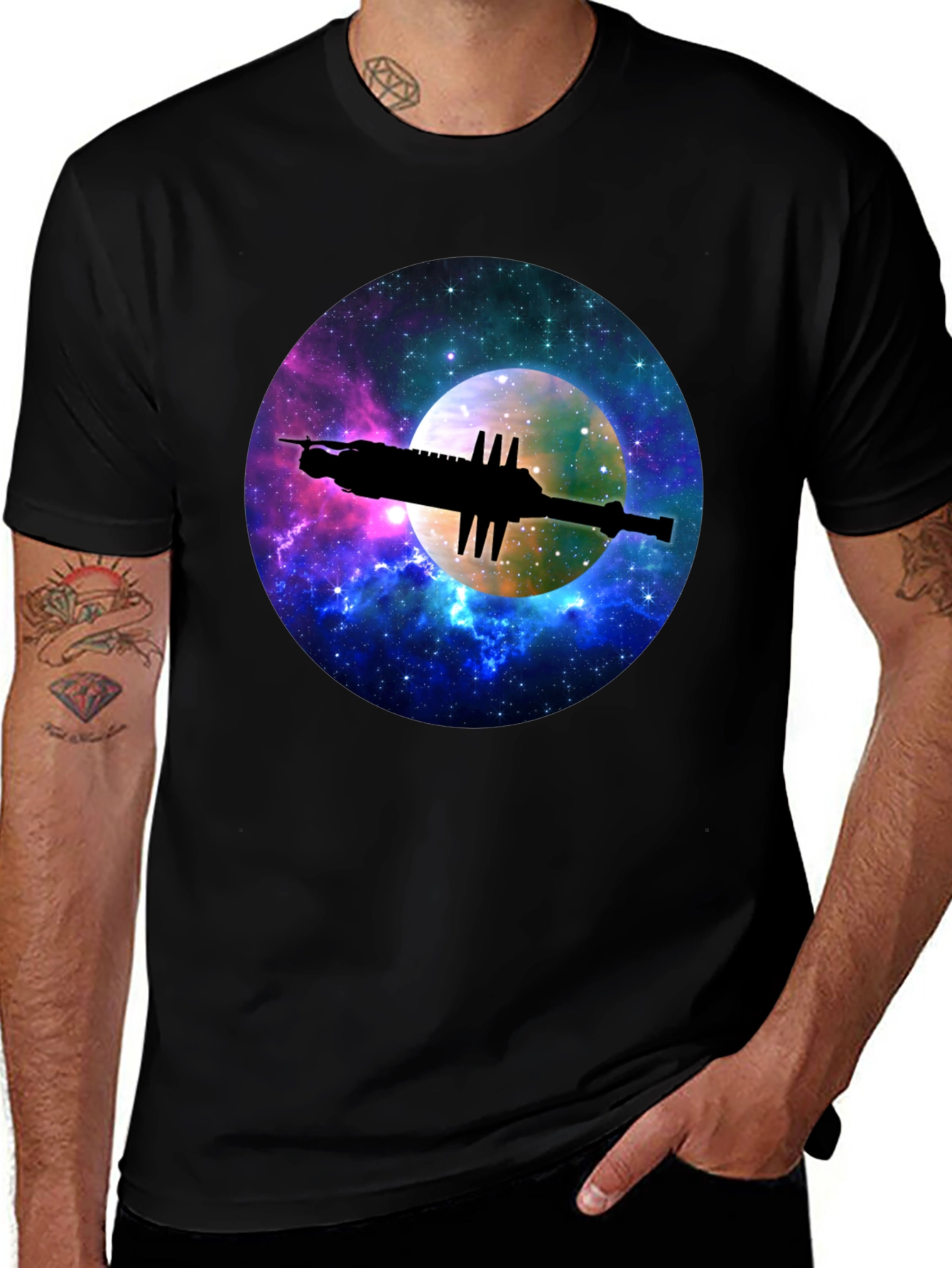 Variant 28 of Cosmic Spaceship Black T-Shirt