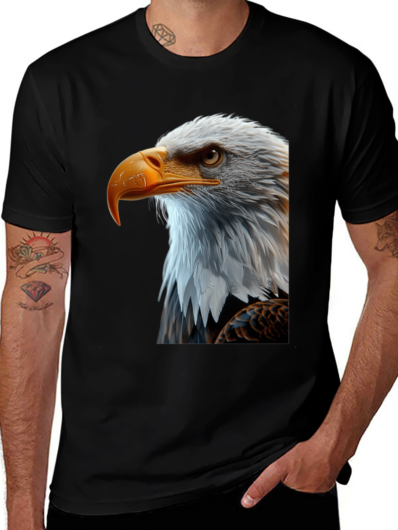 Variant 25 of Bald Eagle Graphic Tee - Black Cotton