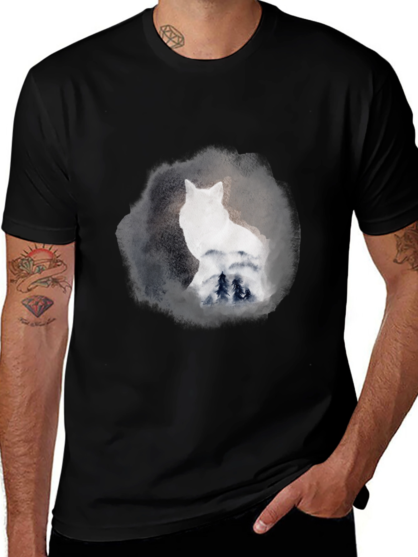 Variant 22 of Wolf & Wilderness Graphic Tee - Men's Black T-Shirt