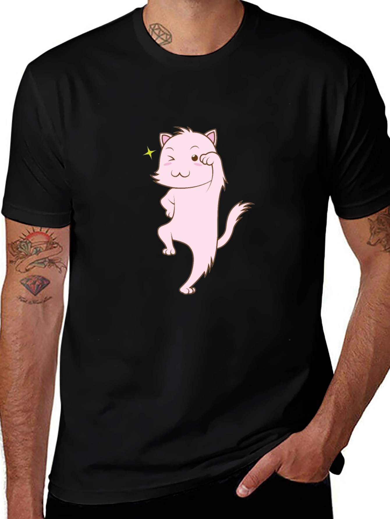 Variant 21 of Cute Pink Cat Wink Black T-Shirt