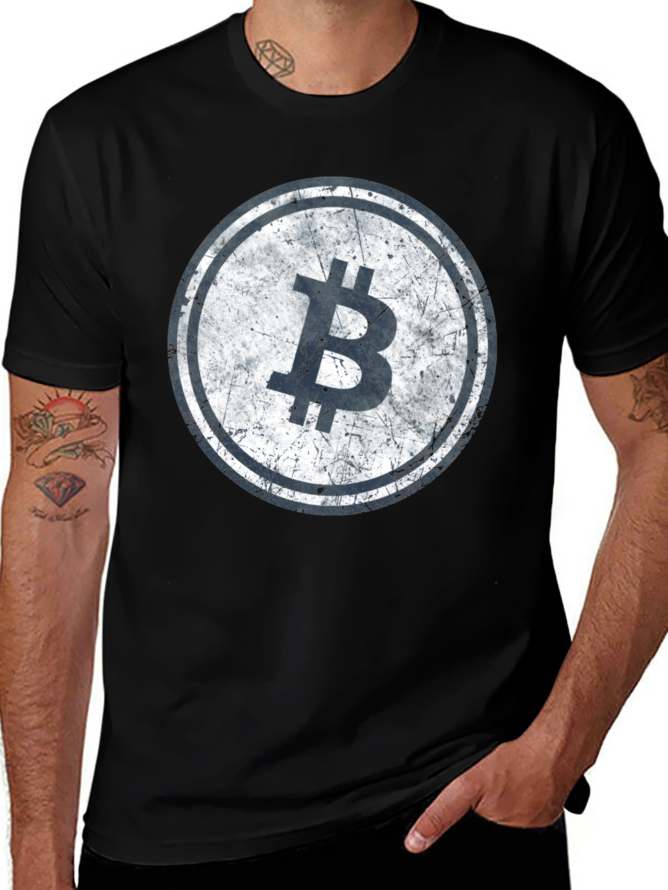 Variant 3 of Bitcoin Distressed Logo Black T-Shirt