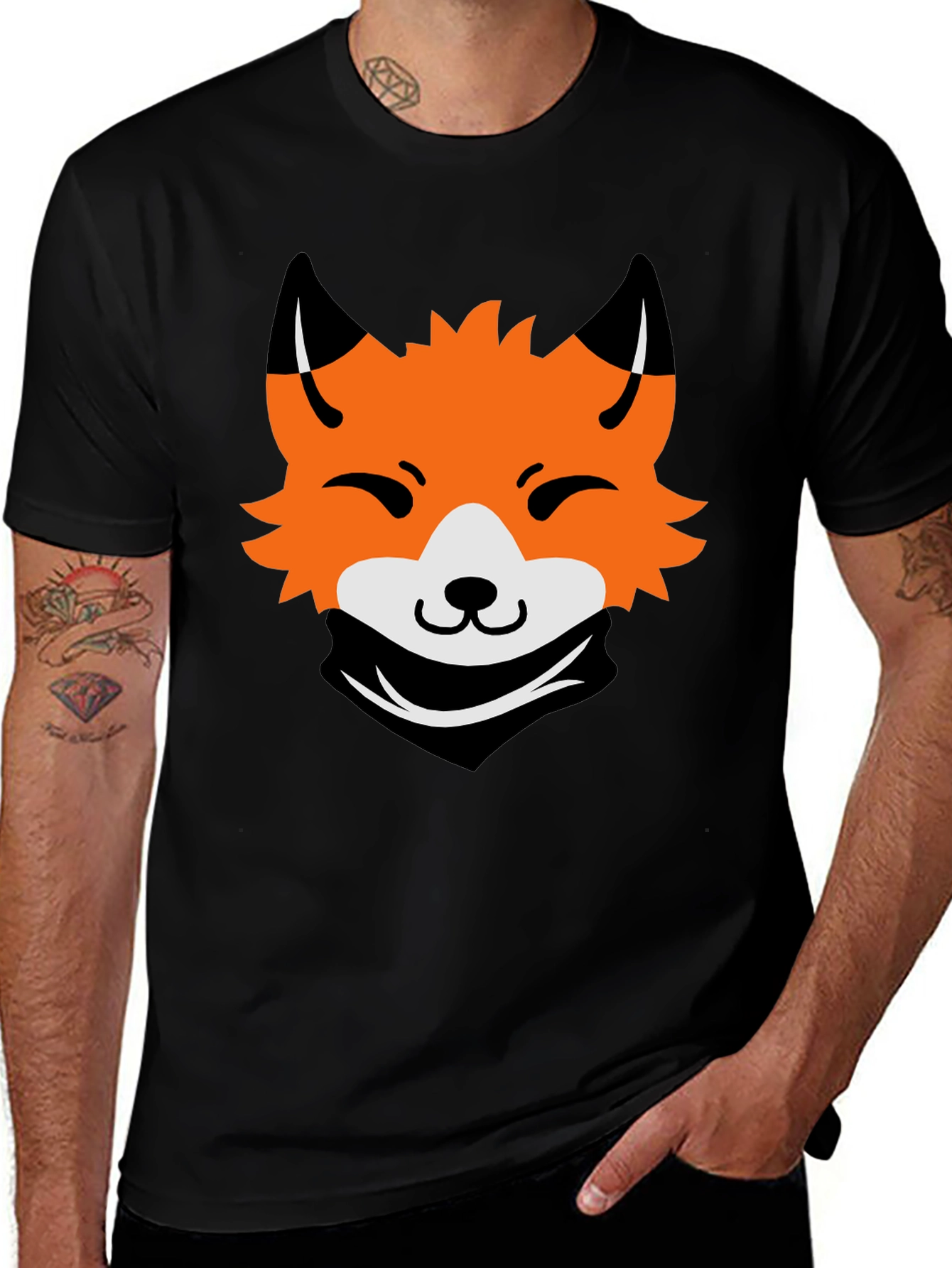 Variant 5 of Cool Fox Face Graphic Black T-Shirt