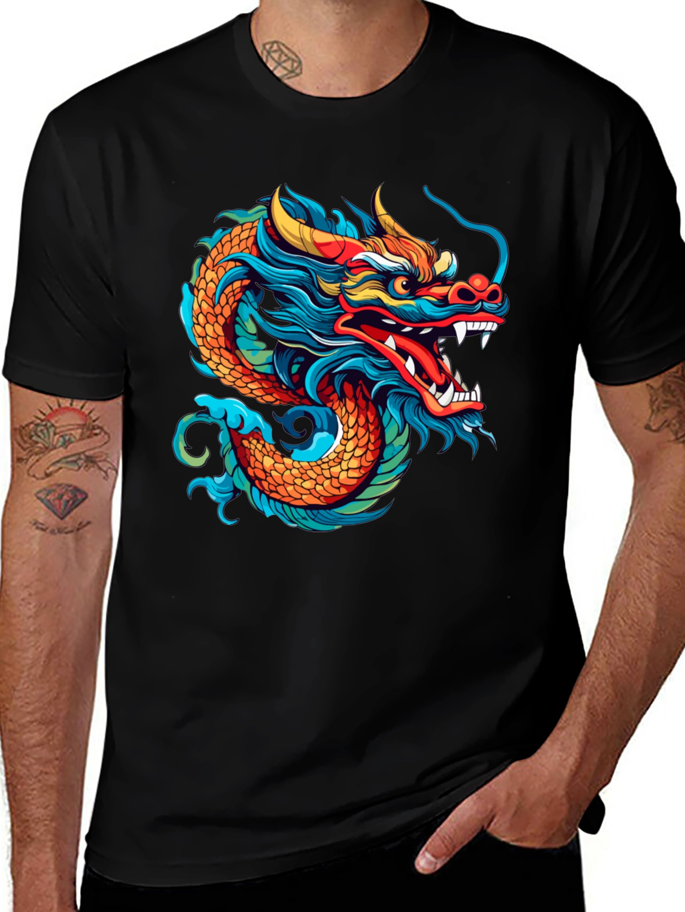 Variant 13 of Dragon Graphic Tee - Men's Black T-Shirt