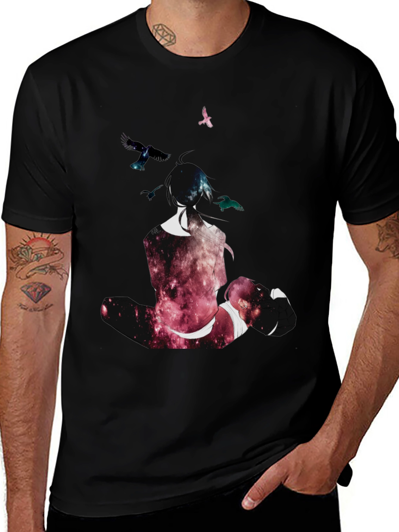 Variant 11 of Cosmic Silhouette Tee - Unique Galaxy Design