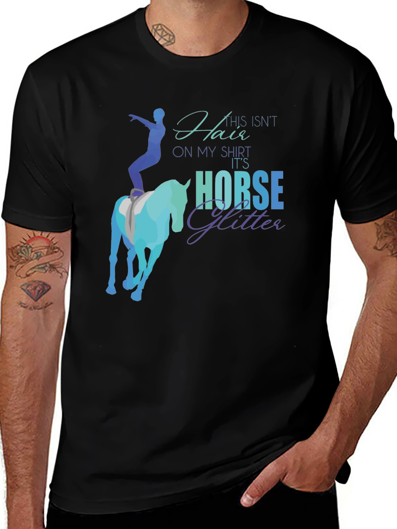 Black Horse Glitter Graphic T-Shirt - Equestrian Humor Tee main image