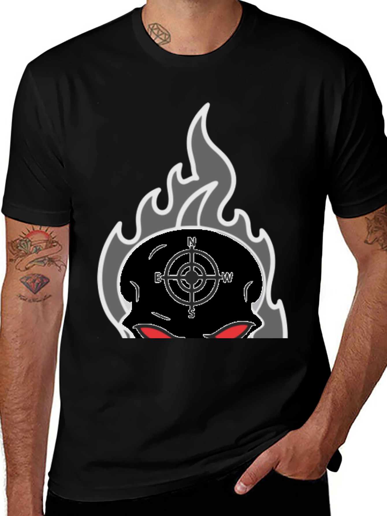 Variant 6 of Fiery Compass Skull Graphic Tee