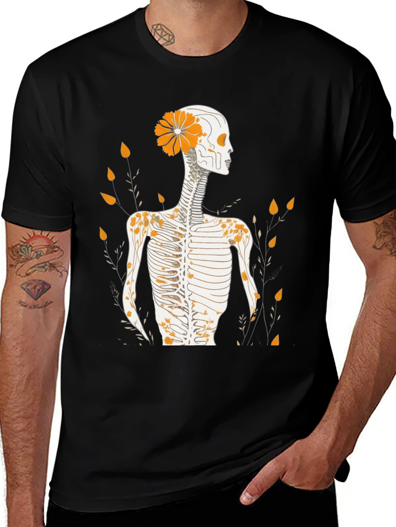 Variant 21 of Floral Skeleton Graphic Tee - Unisex
