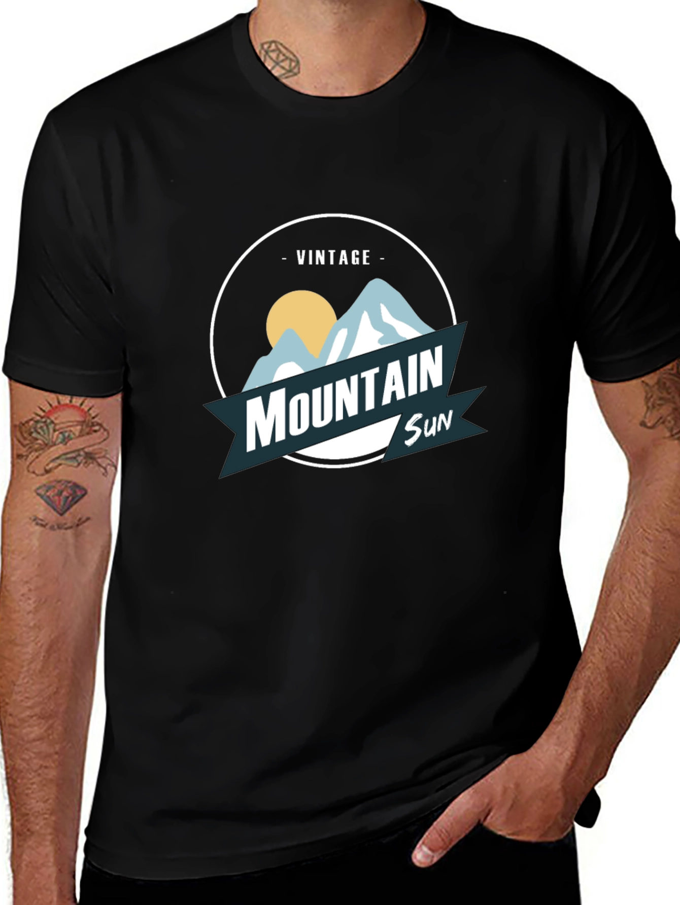 Variant 21 of Vintage Mountain Sun Graphic Tee - Black