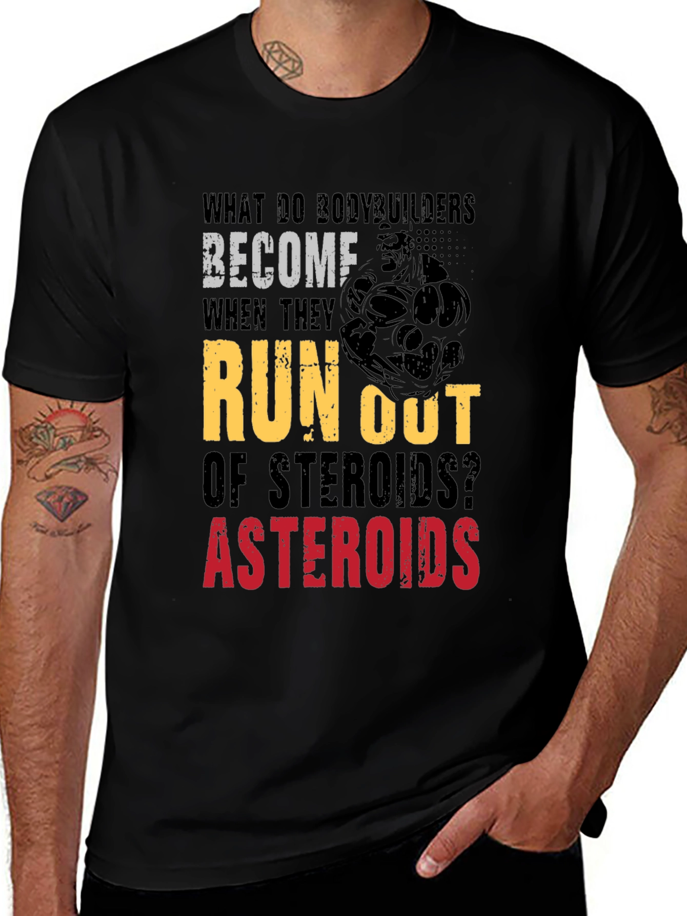 Variant 4 of Bodybuilder Humor T-Shirt - Asteroids!