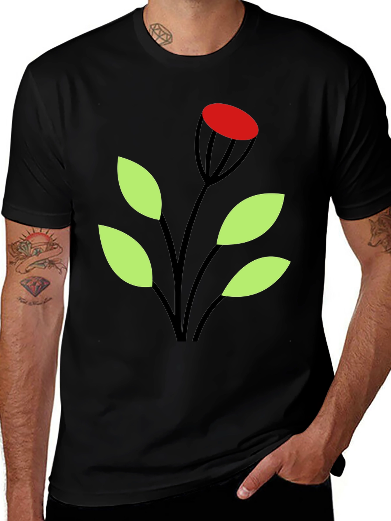 Variant 13 of Modern Floral Graphic Tee - Black Cotton Casual Wear