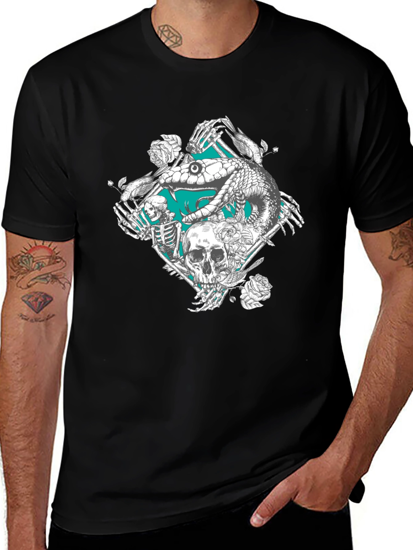 Variant 23 of Skull & Snake Graphic Tee - Deathly Cool
