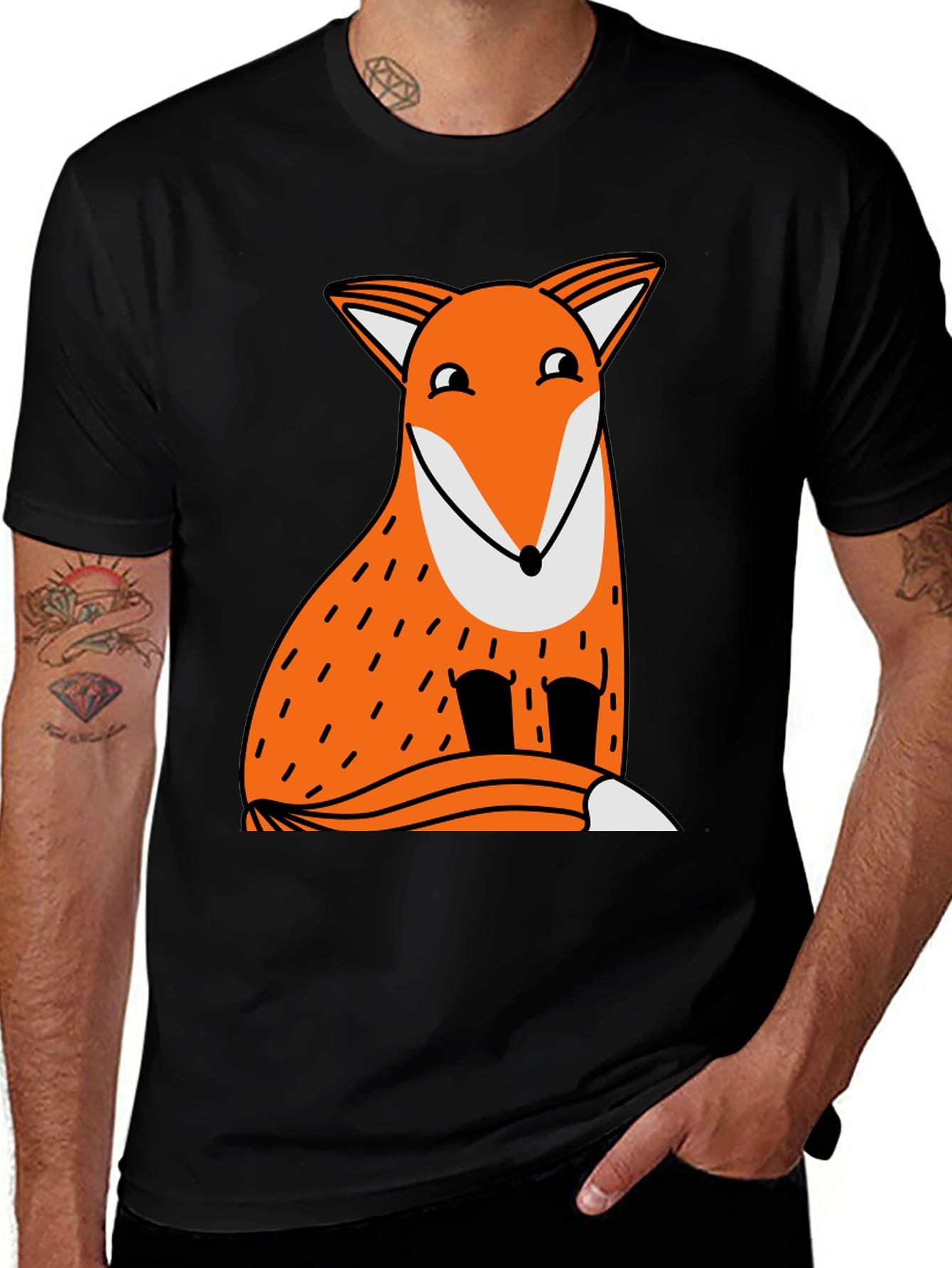 Variant 14 of Funny Fox Graphic Tee - Black Cotton T-Shirt