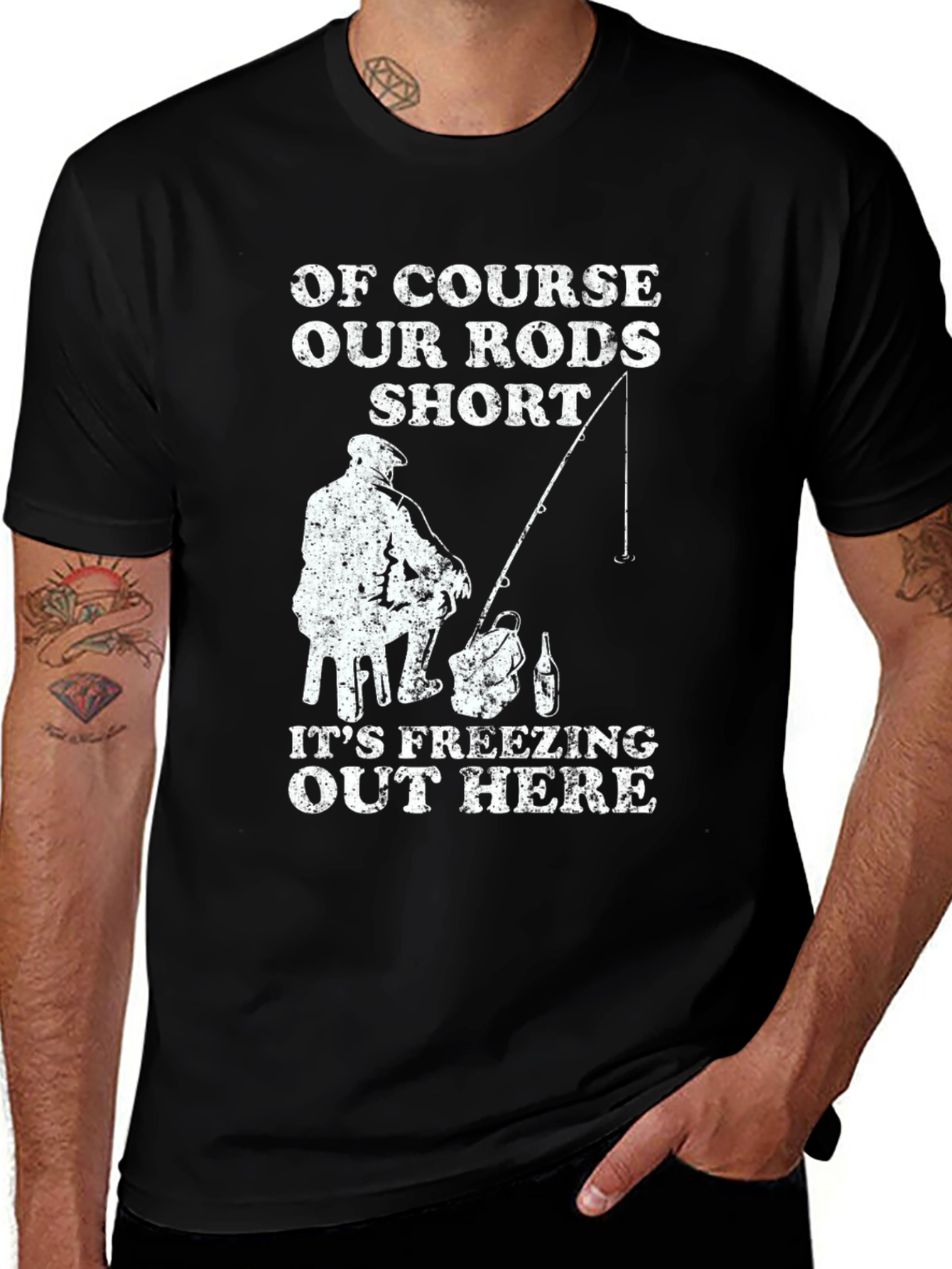 Variant 18 of Humorous Fishing T-Shirt - "Our Rods Short, It's Freezing!"