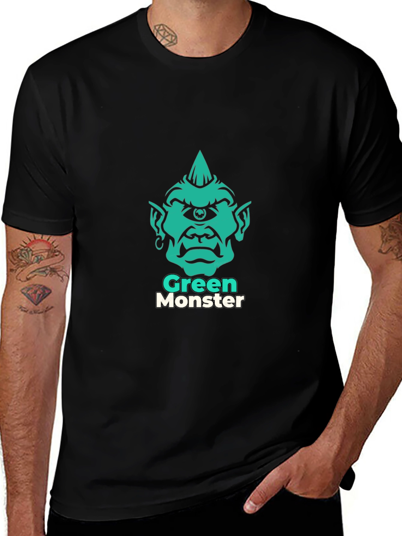 Variant 23 of Green Monster Graphic Tee - Stylish Men's Black T-Shirt