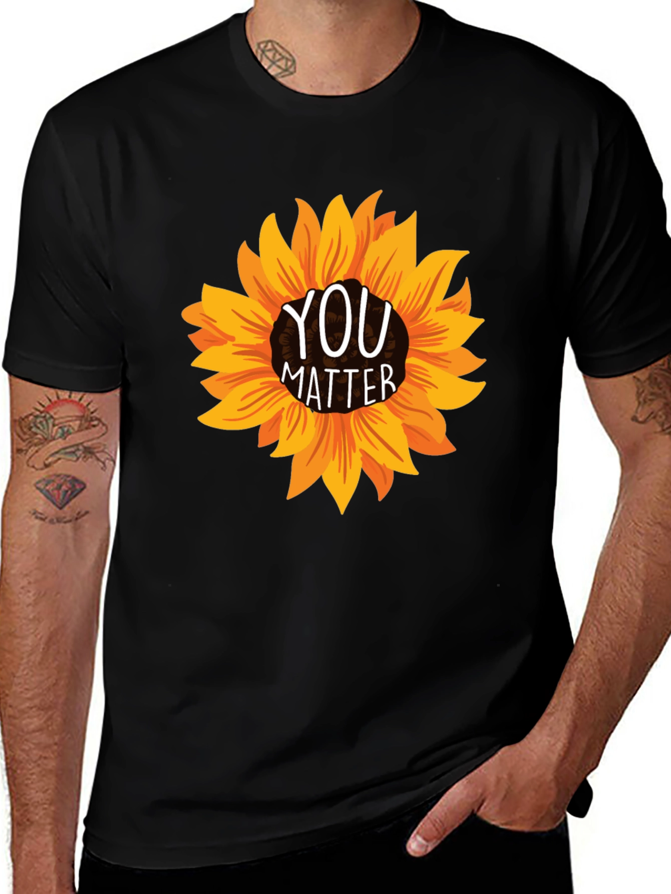 Variant 23 of You Matter Sunflower Graphic Tee - Positive Vibes Black T-Shirt