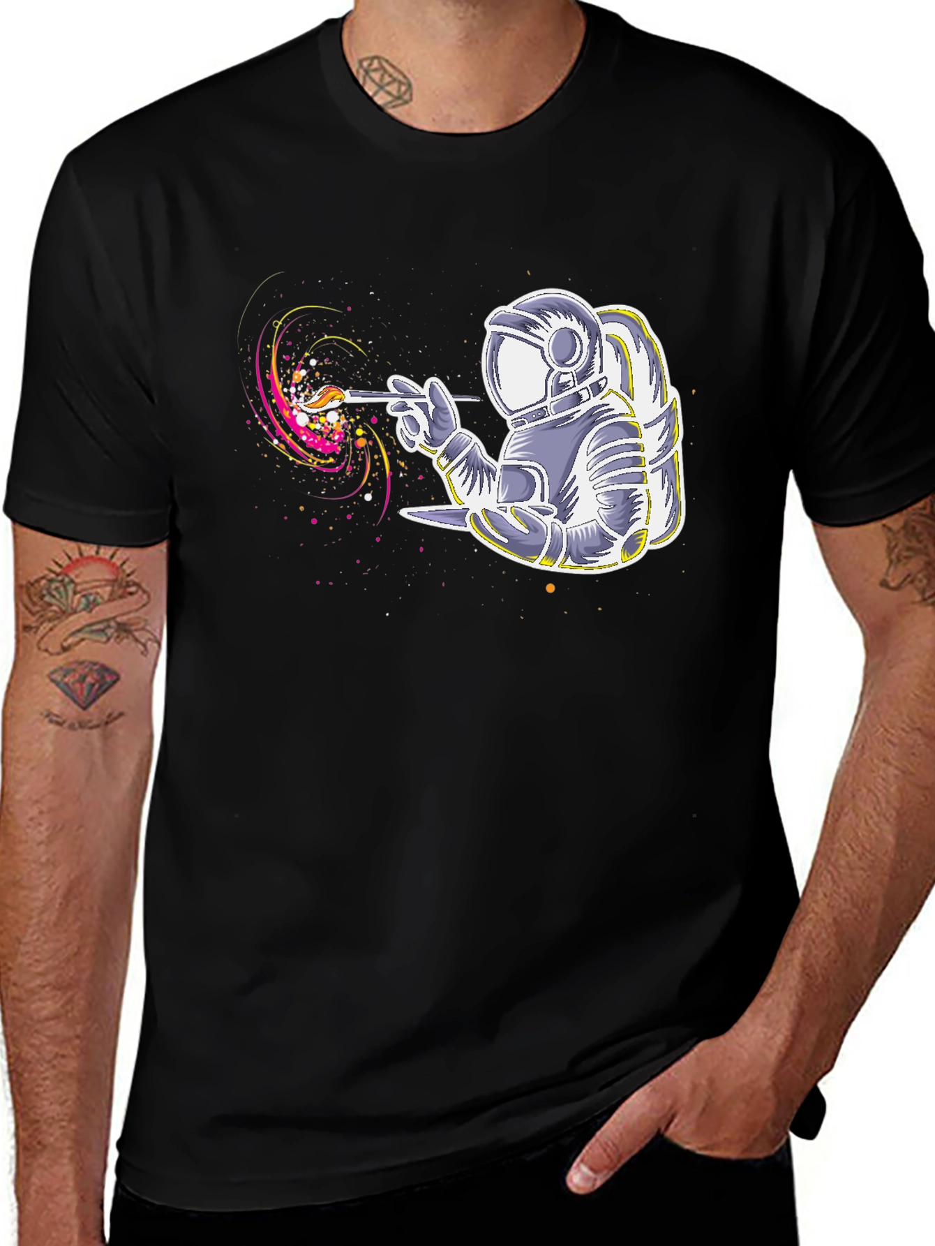 Variant 28 of Astronaut Artist Graphic T-Shirt - Black Crew Neck