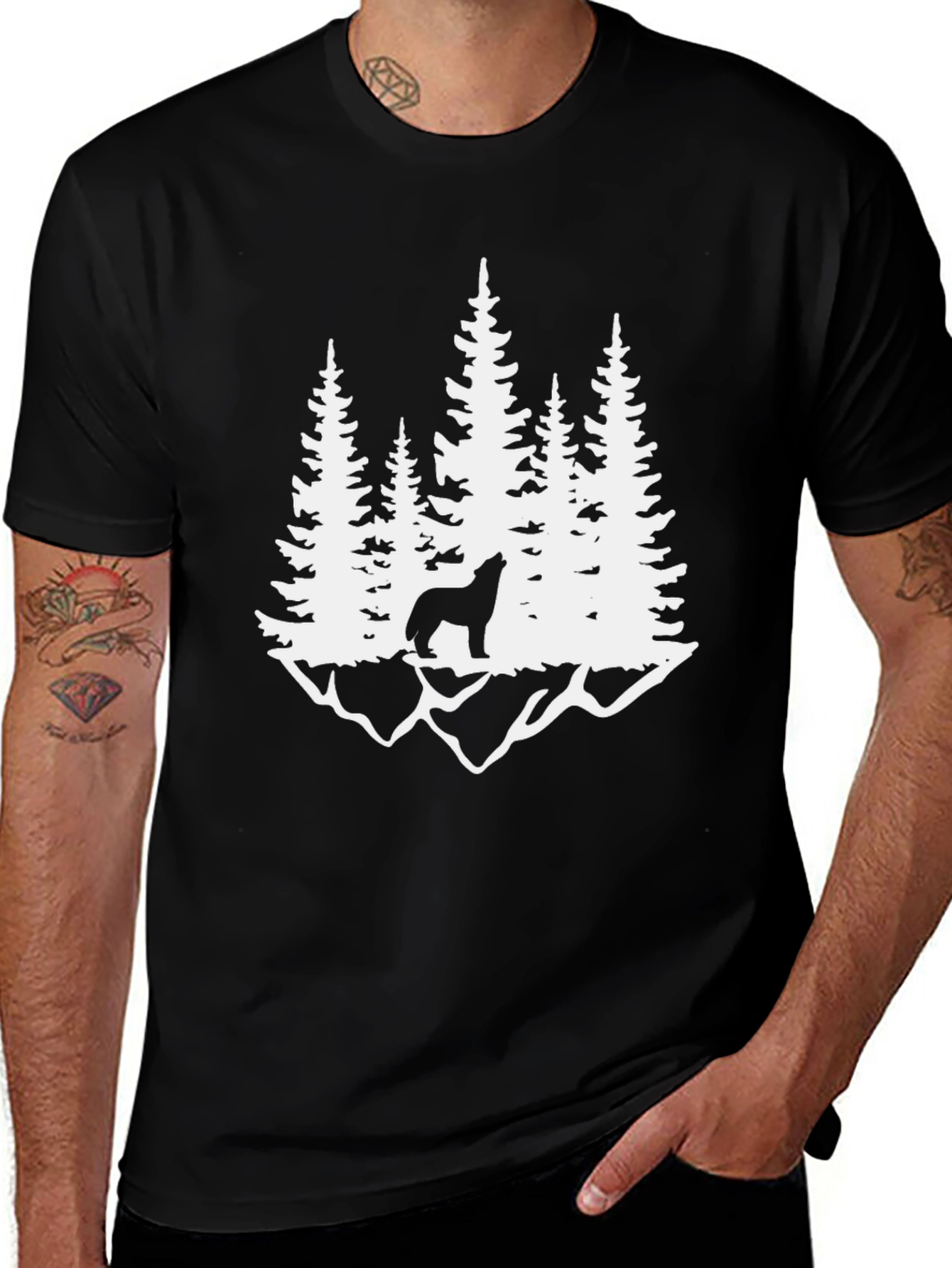 Variant 29 of Wolf Howling at Moon in Forest Graphic Tee