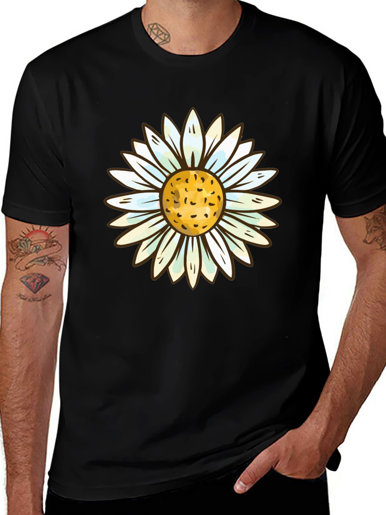 Variant 3 of Black T-Shirt with Daisy Flower Graphic