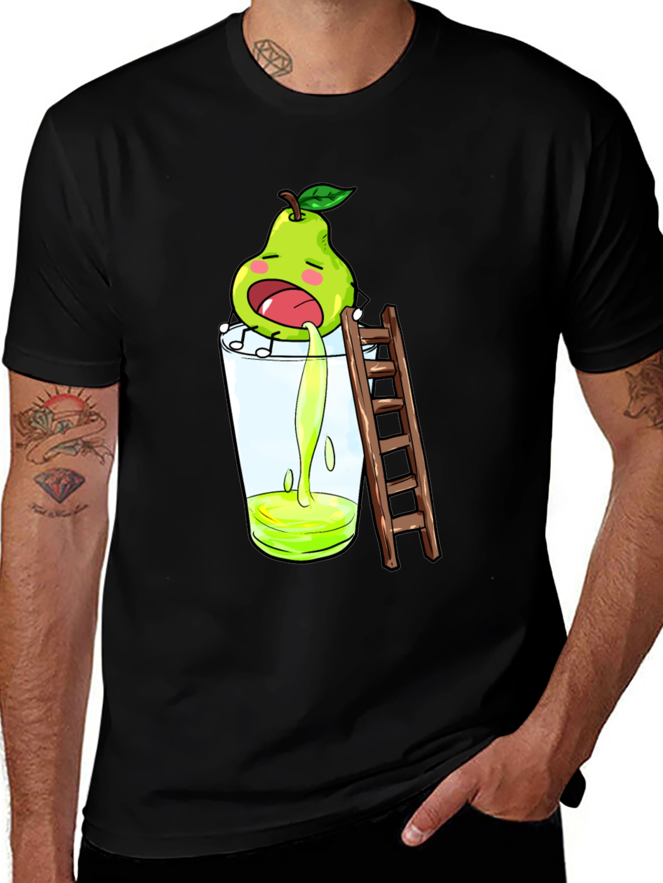 Variant 12 of Funny Pear Juice Cartoon Black T-Shirt
