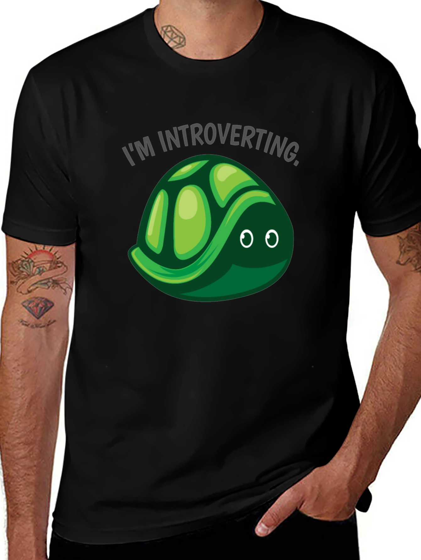 Variant 6 of Introverting Turtle T-Shirt - Black Cotton Tee