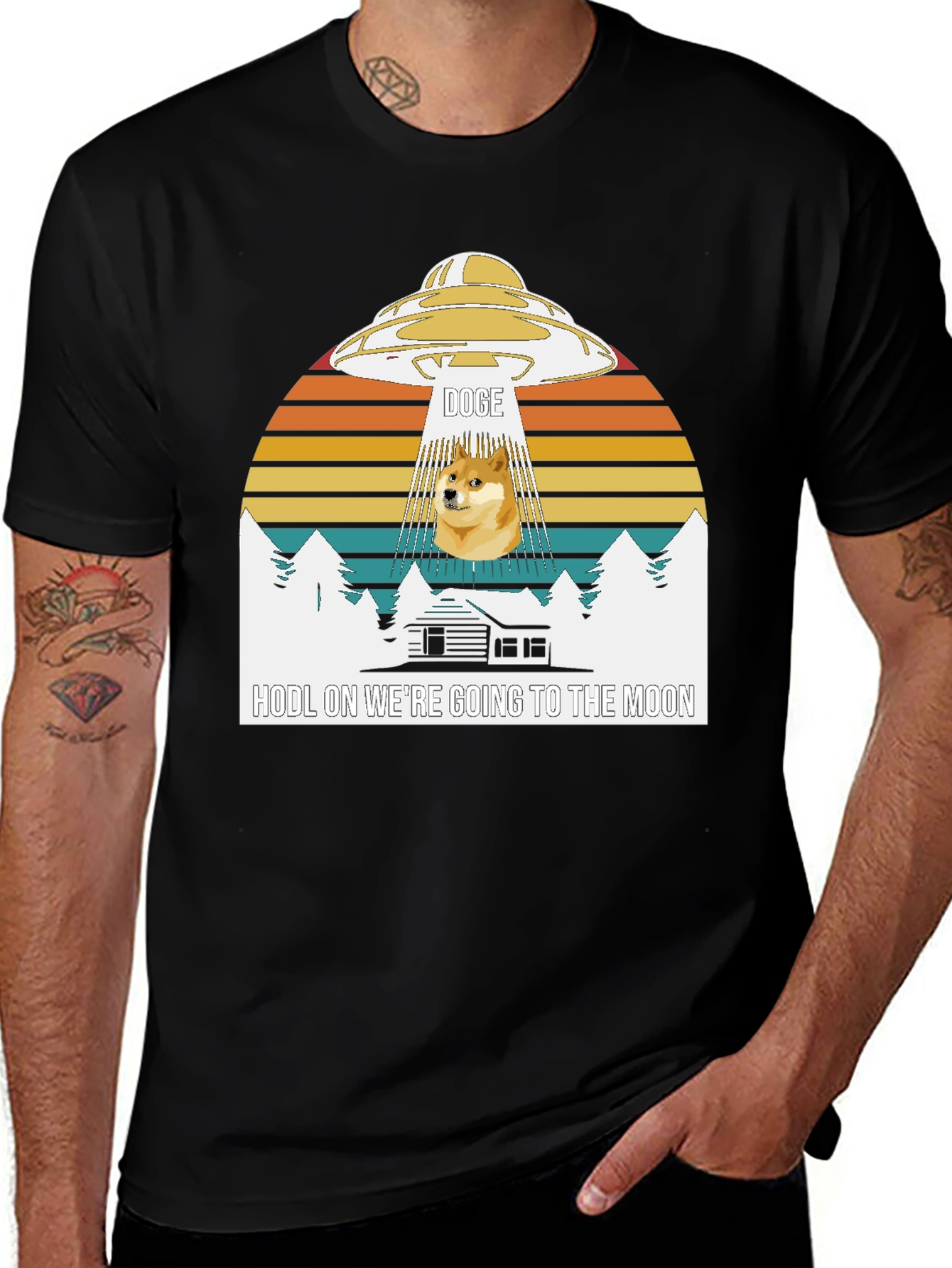 Doge UFO T-Shirt - Hodl On We're Going to the Moon!