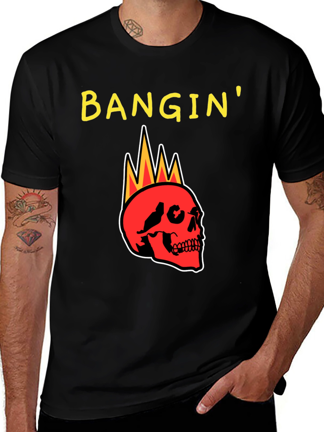 Variant 16 of Bangin' Skull Graphic Tee - Black Cotton T-Shirt