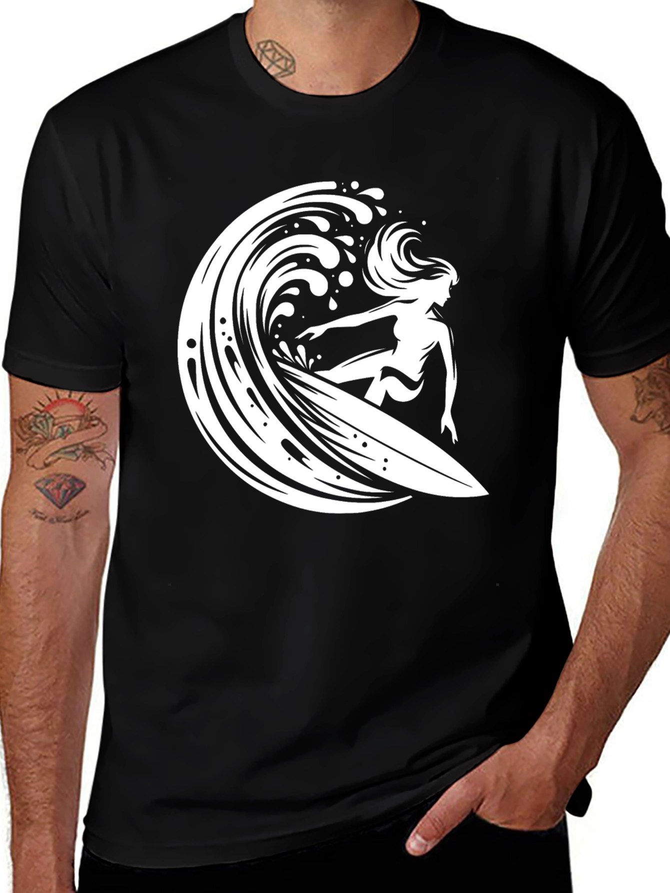 Surfer Girl Wave T-Shirt - Black