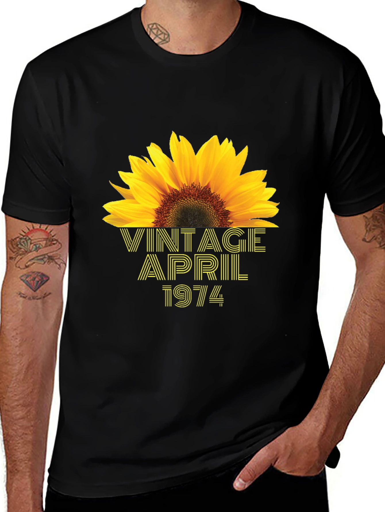 Variant 27 of Vintage April 1974 Sunflower Birthday T-Shirt