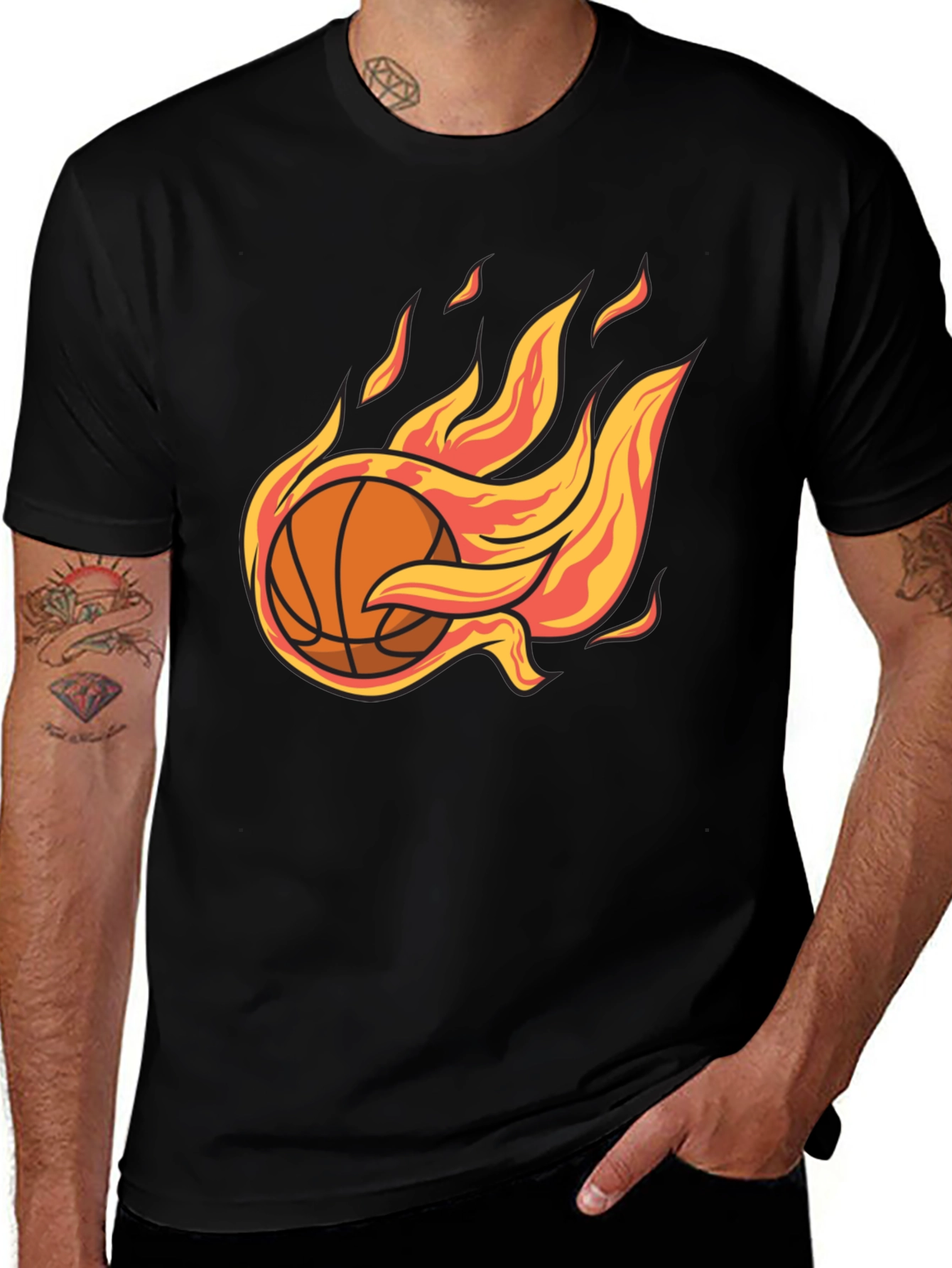 Variant 7 of Flaming Basketball Graphic Tee - Cool Sports T-Shirt