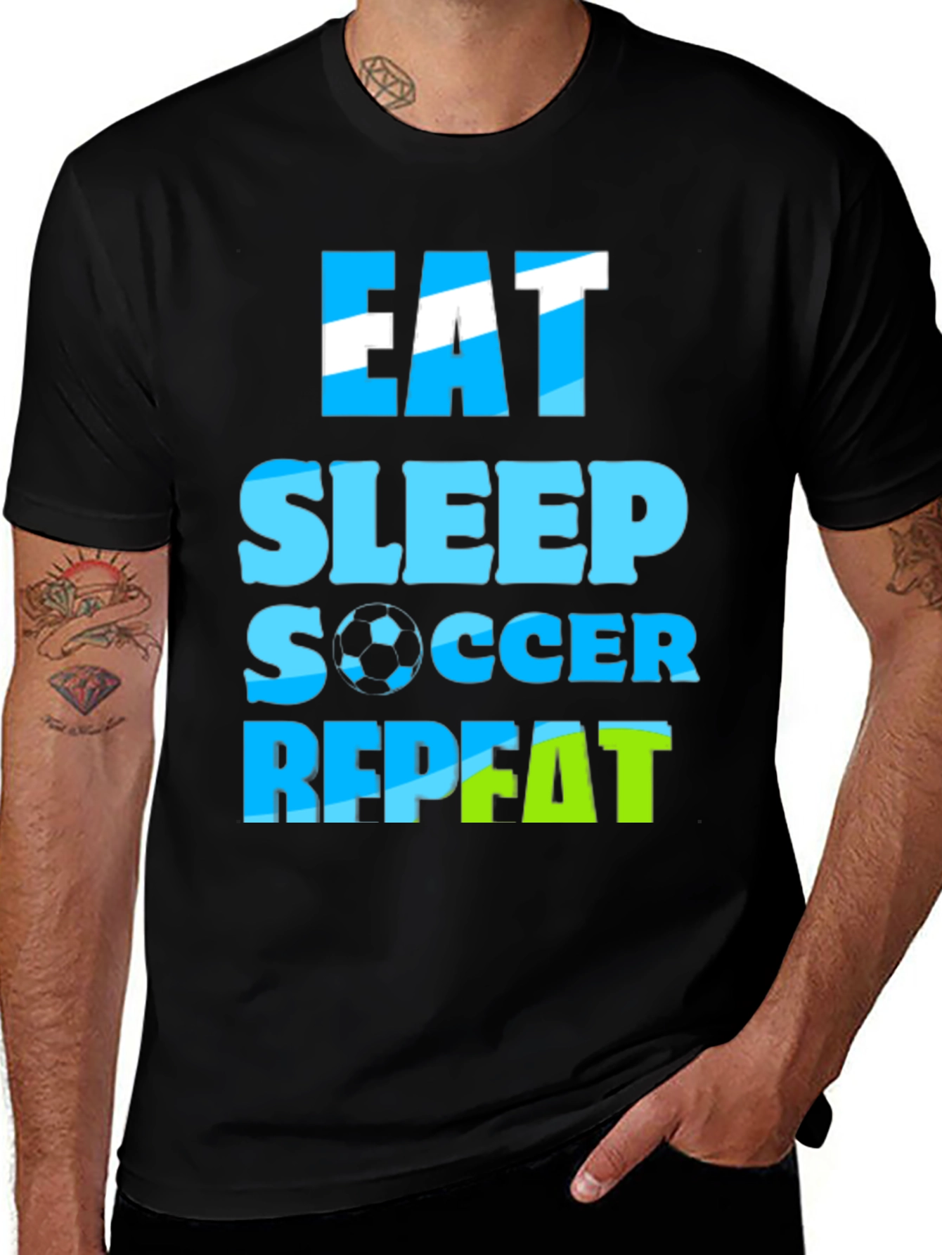 Variant 3 of Eat Sleep Soccer Repeat Graphic Tee