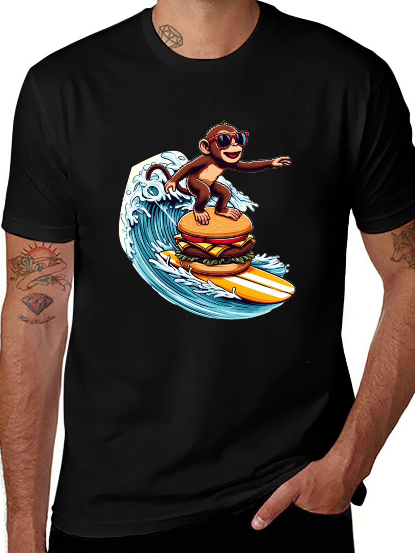 Variant 20 of Monkey Surfing Burger Wave T-Shirt