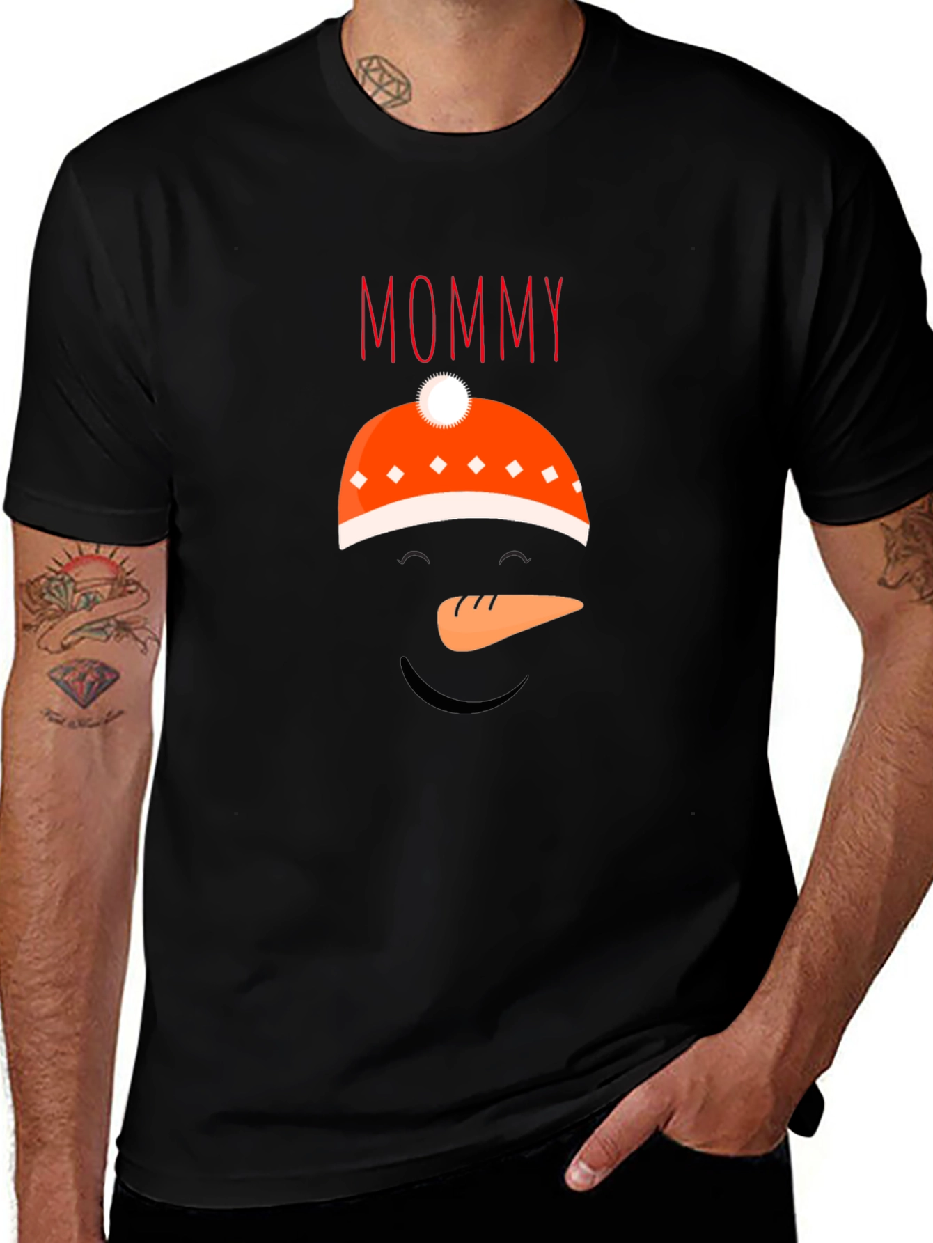 Black Mommy Snowman Graphic Tee - Holiday Fun main image